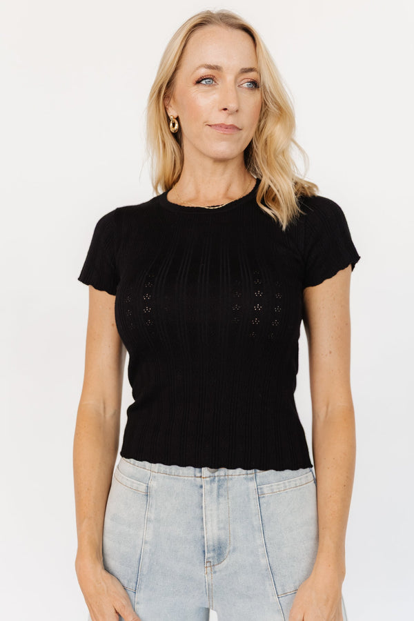 Penny Pointelle Top | Black