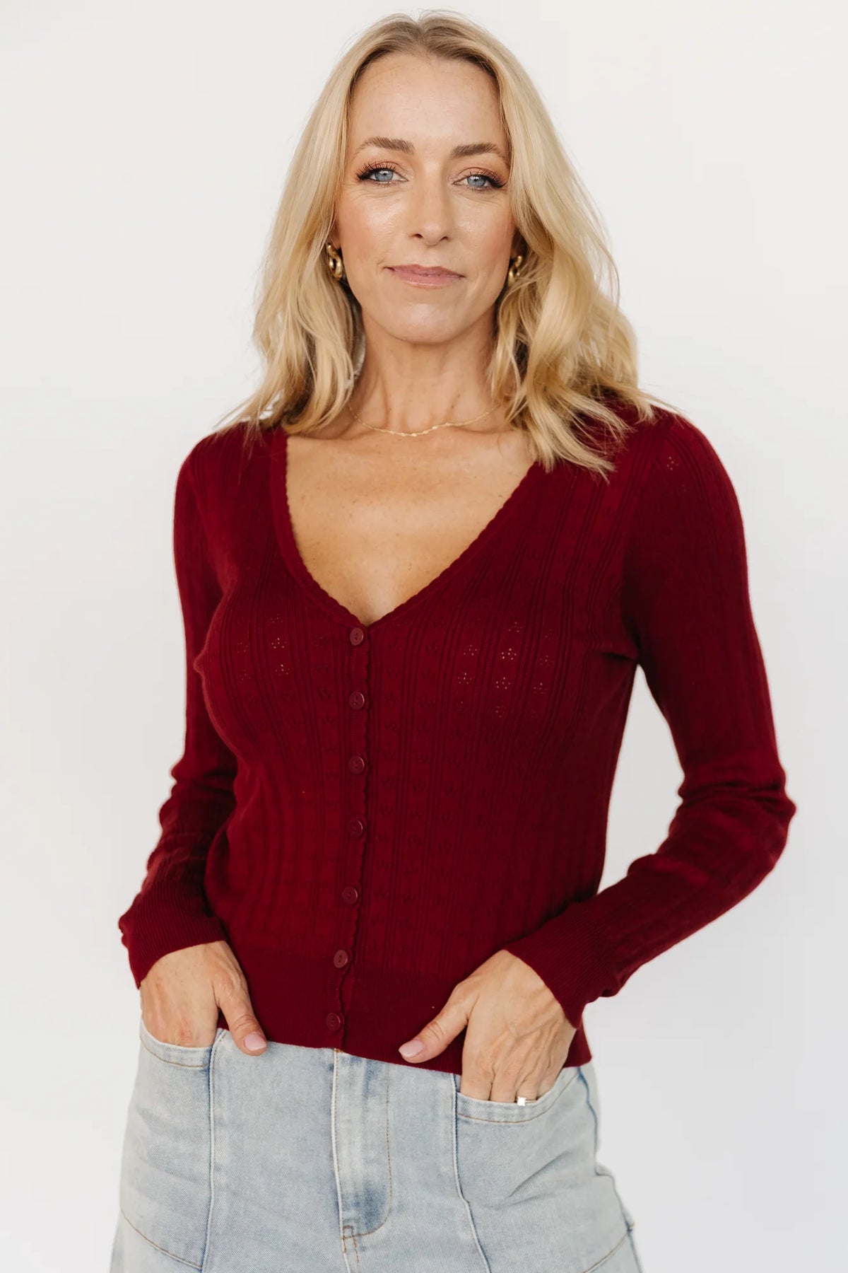 Heidi Pointelle Cardigan | Brick