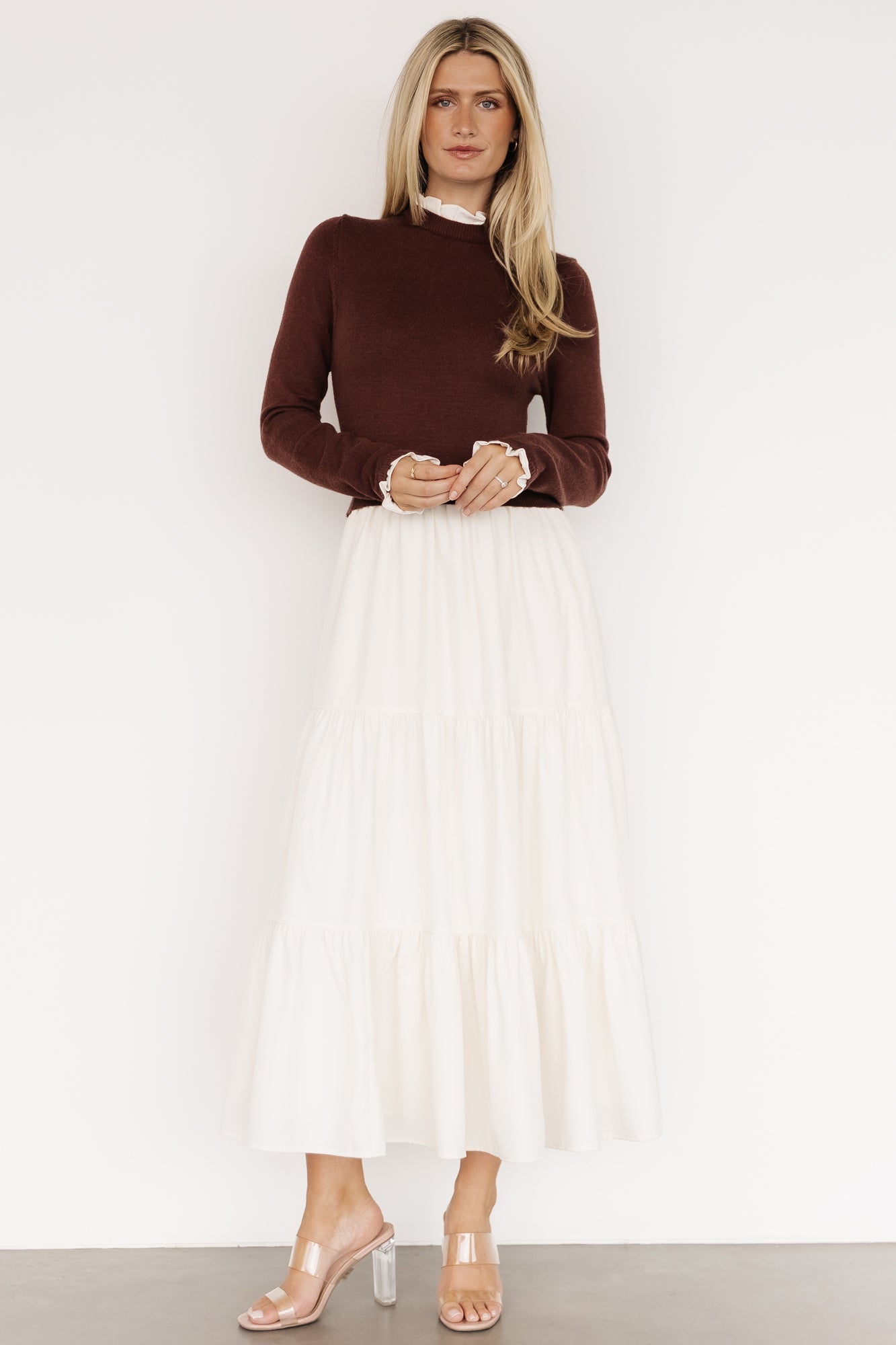Sophie Sweater Dress | Mahogany + Ivory Secondary image