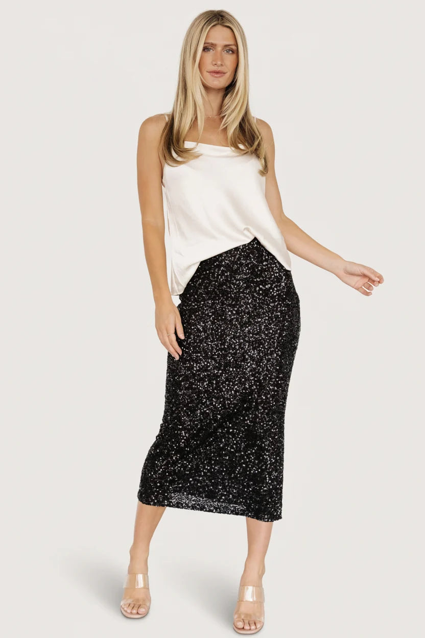 Charmed Sequin Midi Skirt | Black Secondary image