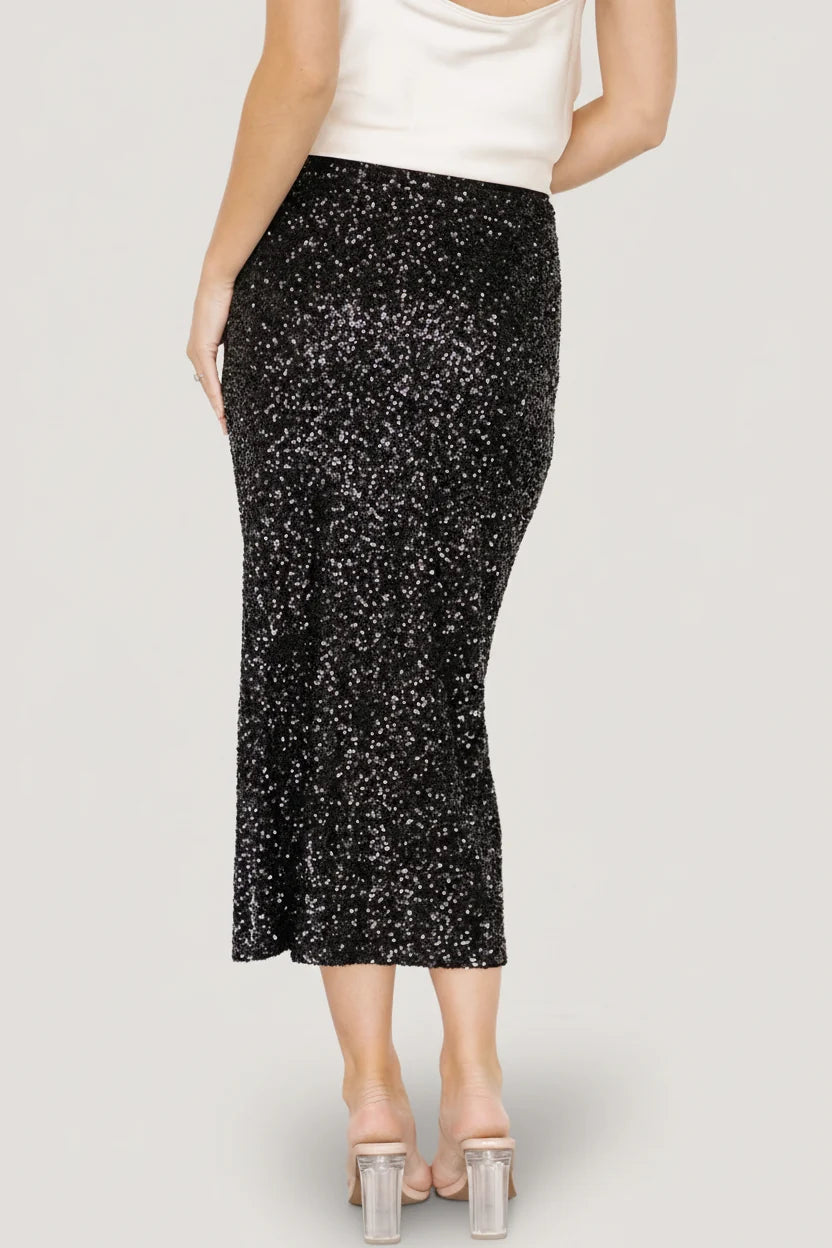 Charmed Sequin Midi Skirt | Black