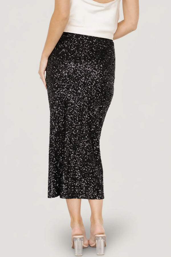 Charmed Sequin Midi Skirt | Black
