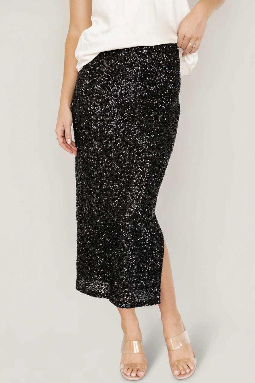 Charmed Sequin Midi Skirt | Black Main image
