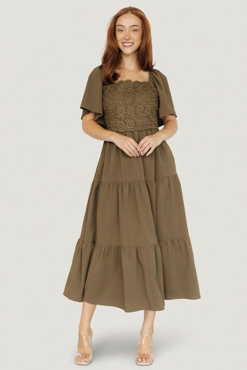 Fauna Lace Top Dress | Olive