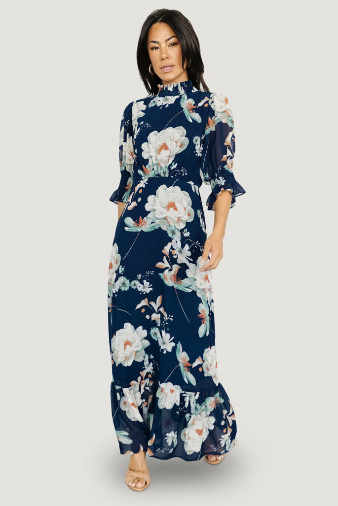 Marie Mock Neck Maxi Dress | Navy Floral Main image