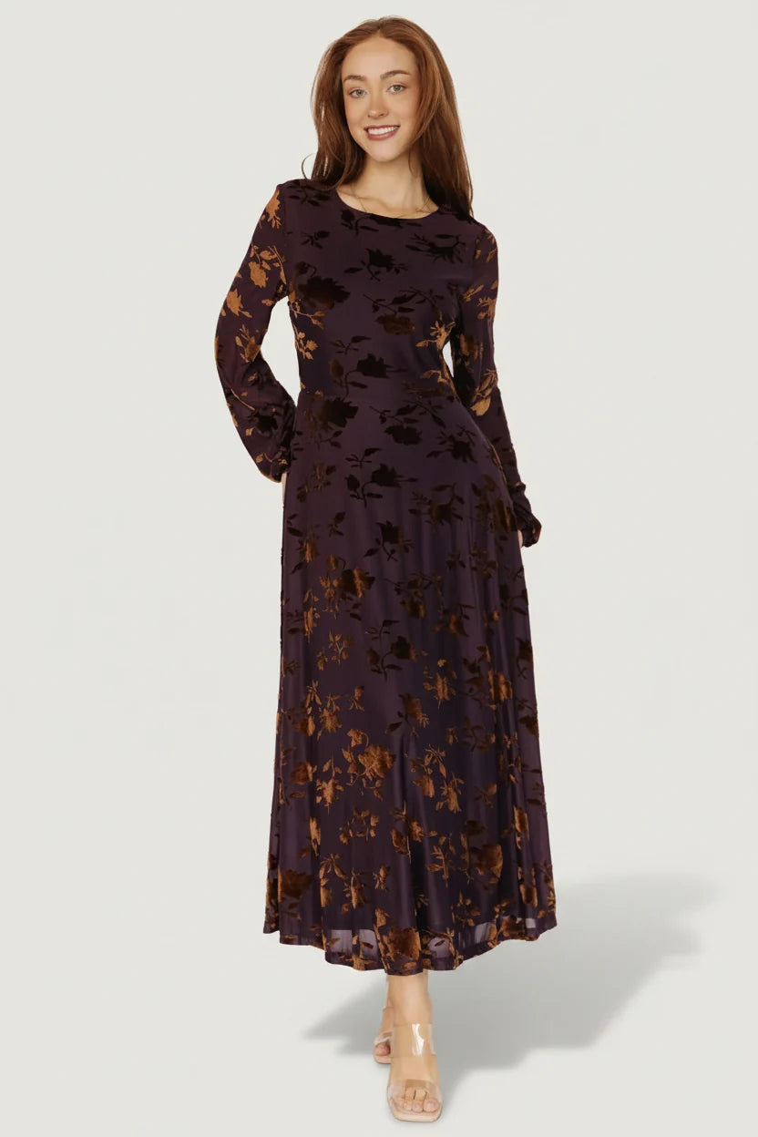 Thora Velvet Dress | Deep Plum + Bronze Secondary image