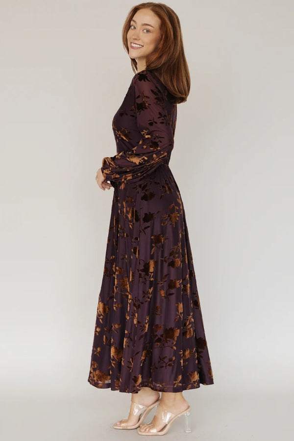 Thora Velvet Dress | Deep Plum + Bronze