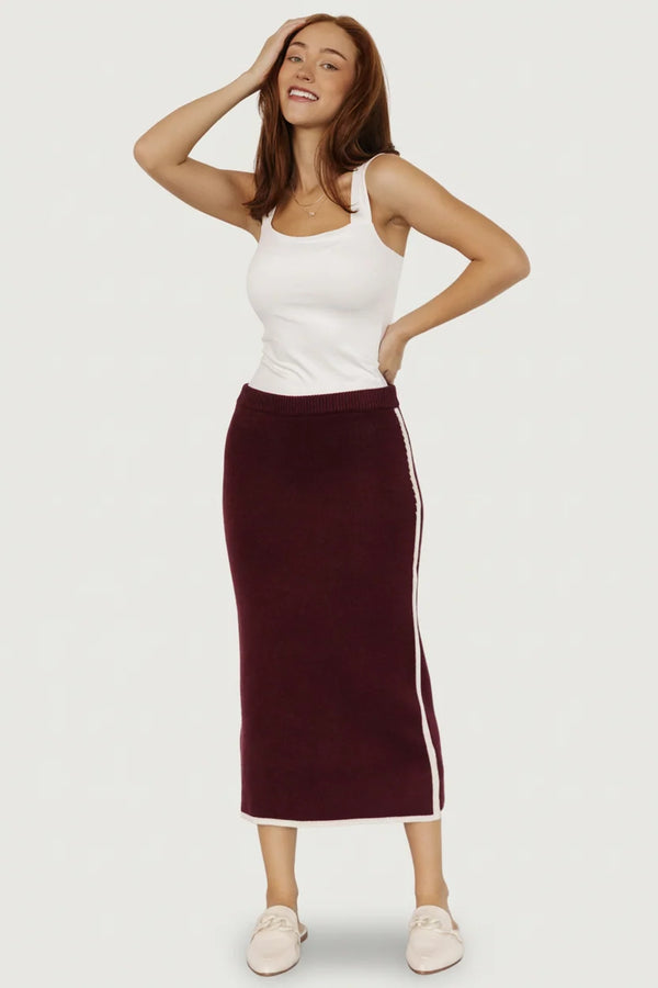 Ava Knit Midi Skirt | Wine