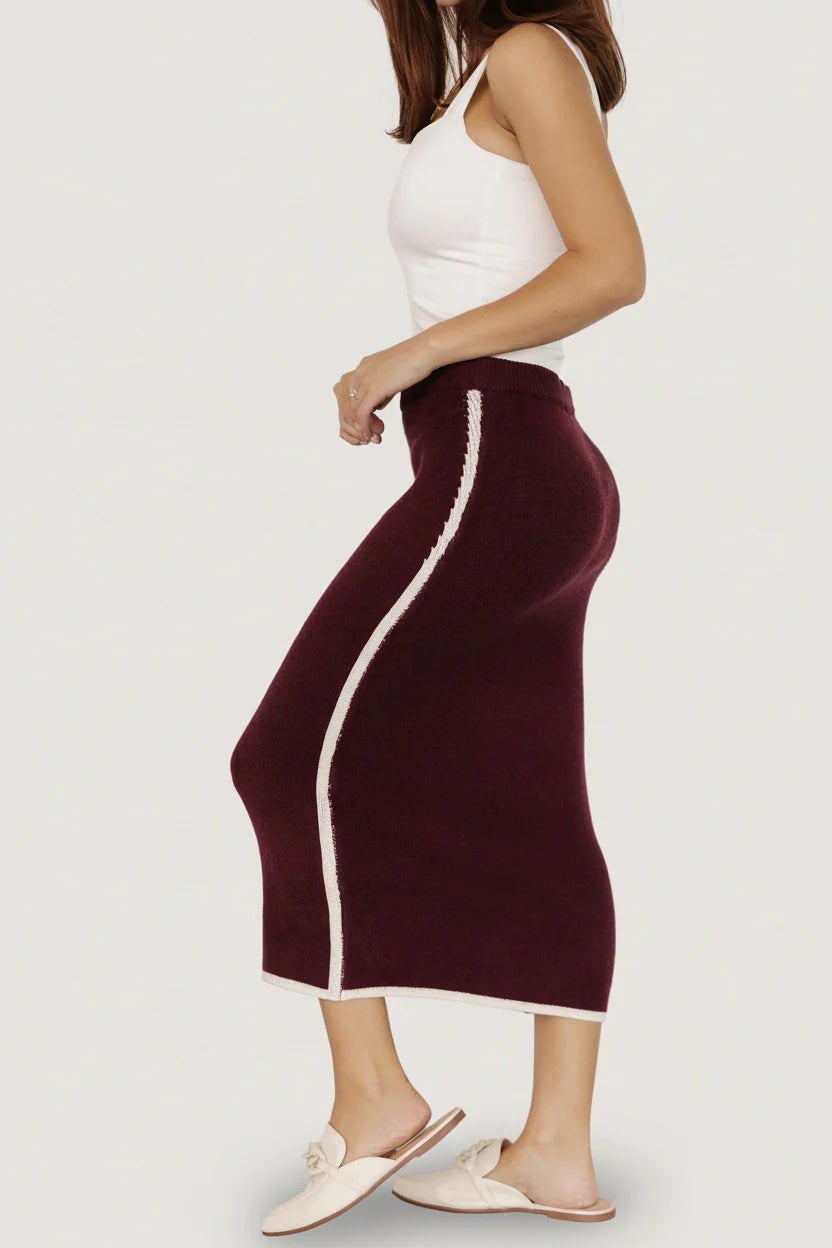 Ava Knit Midi Skirt | Wine