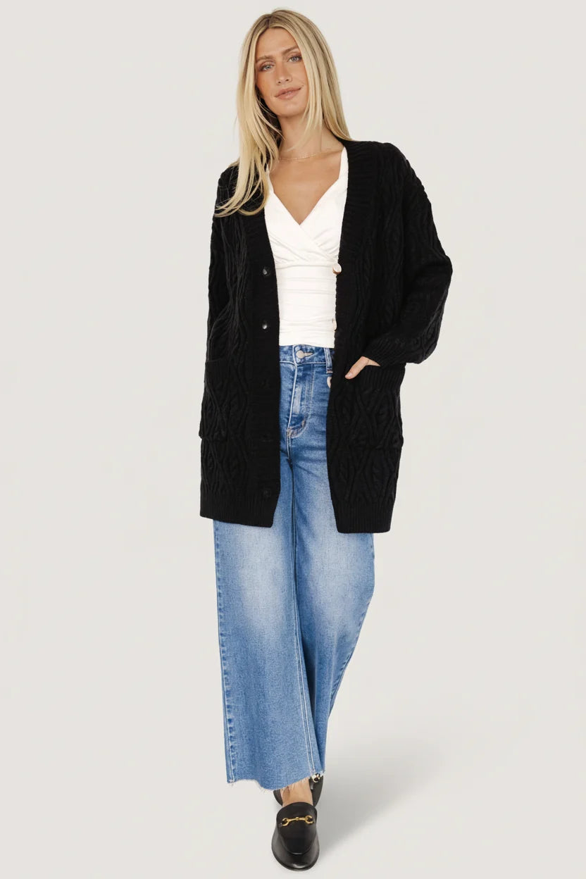 Alberta Cable Knit Cardigan | Black Secondary image