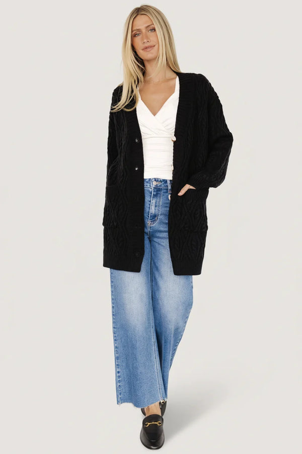 Alberta Cable Knit Cardigan | Black