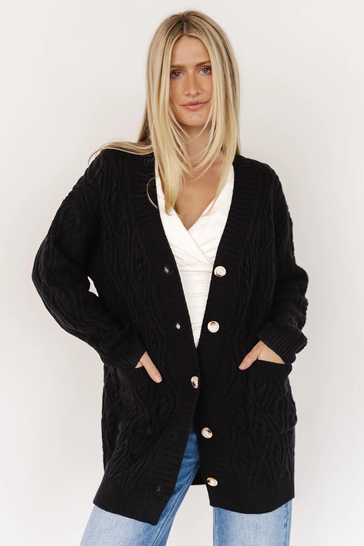 Alberta Cable Knit Cardigan | Black Main image