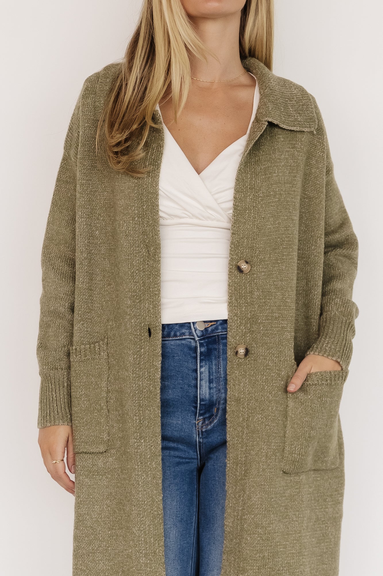 Ontario Long Button Cardigan | Olive Secondary image