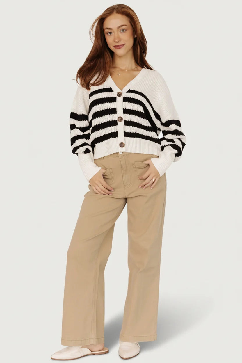 Gracie Knit Cardigan | Ivory + Black Stripe Secondary image