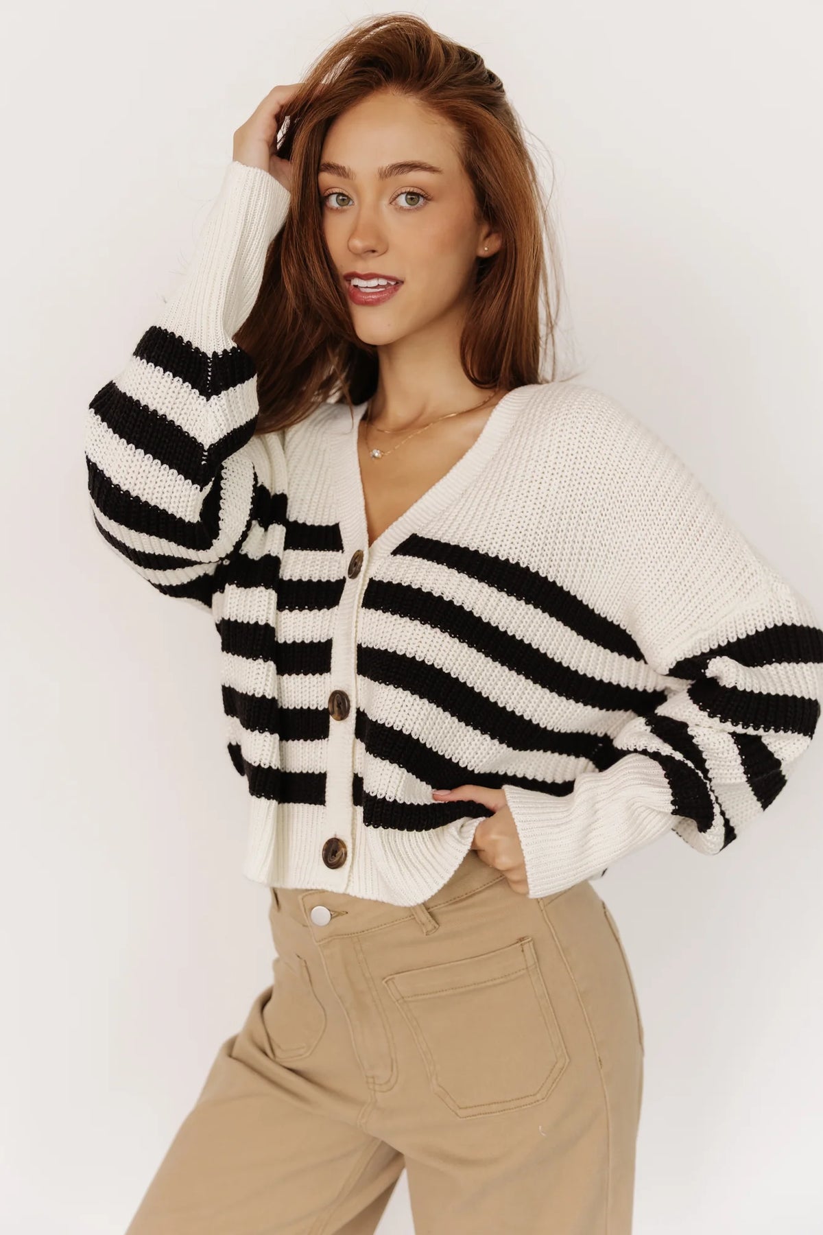 Gracie Knit Cardigan | Ivory + Black Stripe