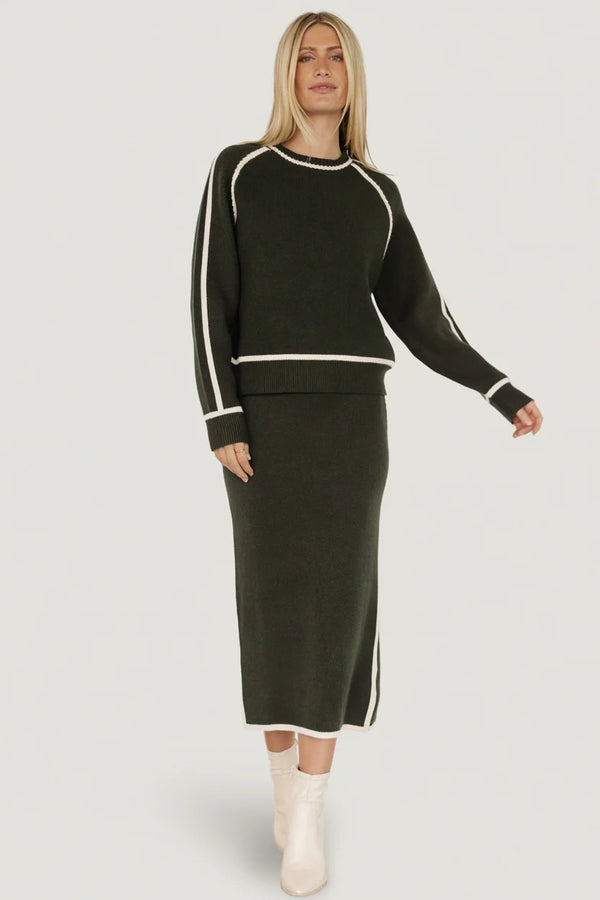 Ava Knit Midi Skirt | Dark Green