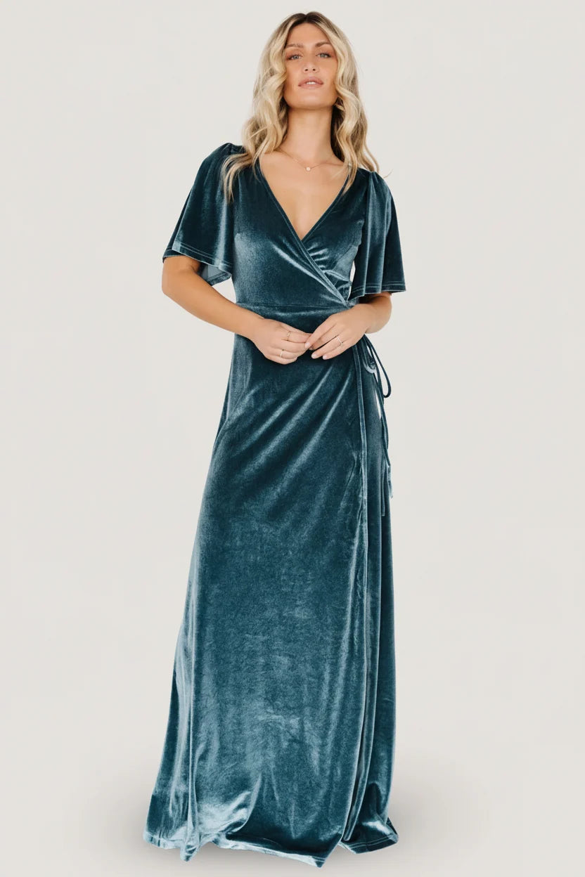 Meghan Velvet Wrap Maxi Dress | Persian Blue Main image
