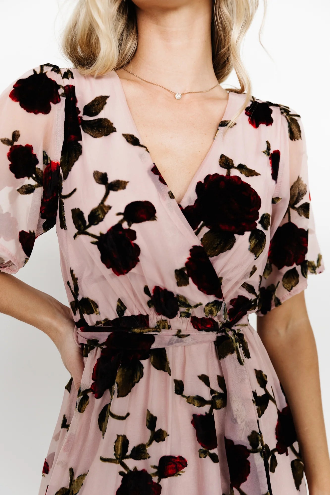 Parisian Velvet Maxi Dress | Blush Rose Floral Secondary image