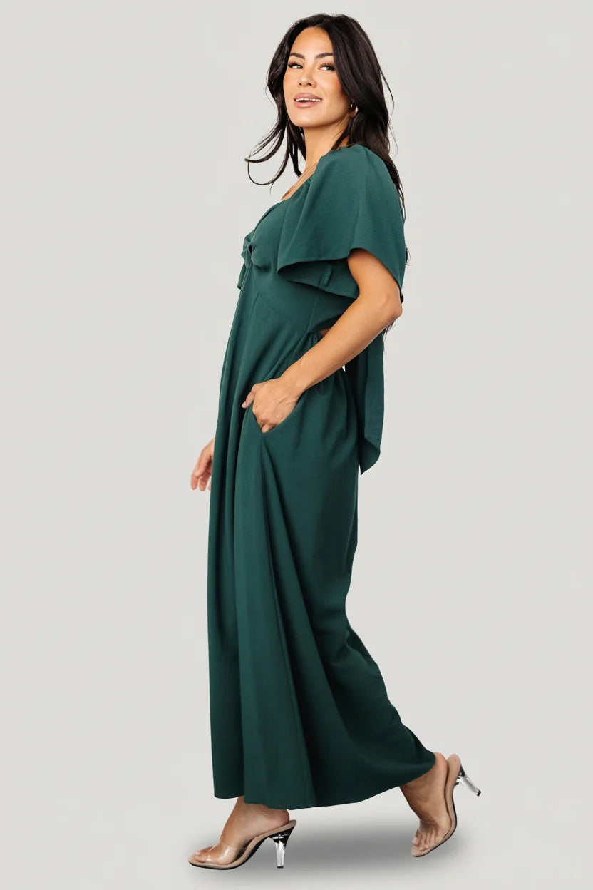 Indie Back Tie Dress | Dark Green