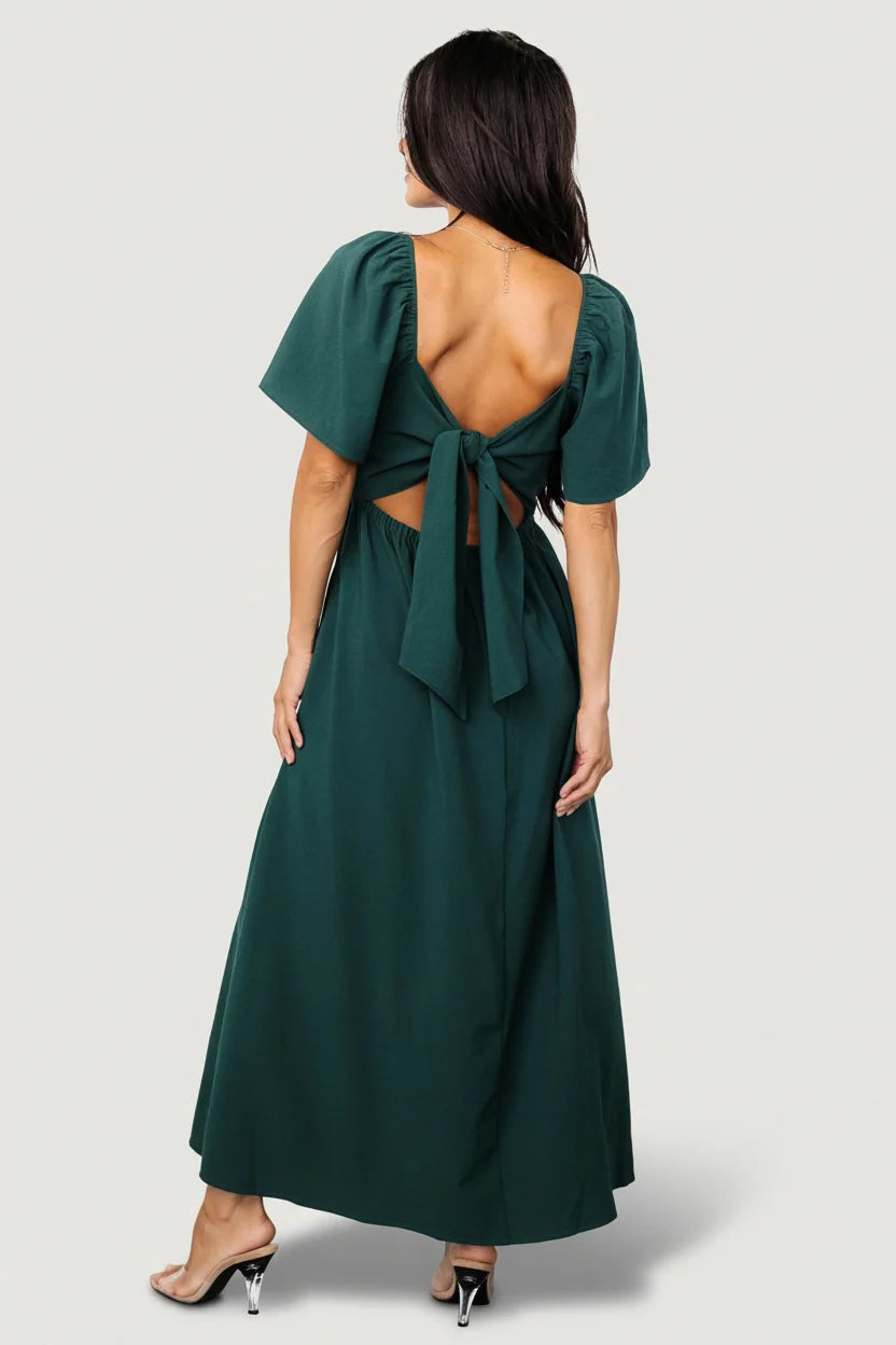 Indie Back Tie Dress | Dark Green Secondary image