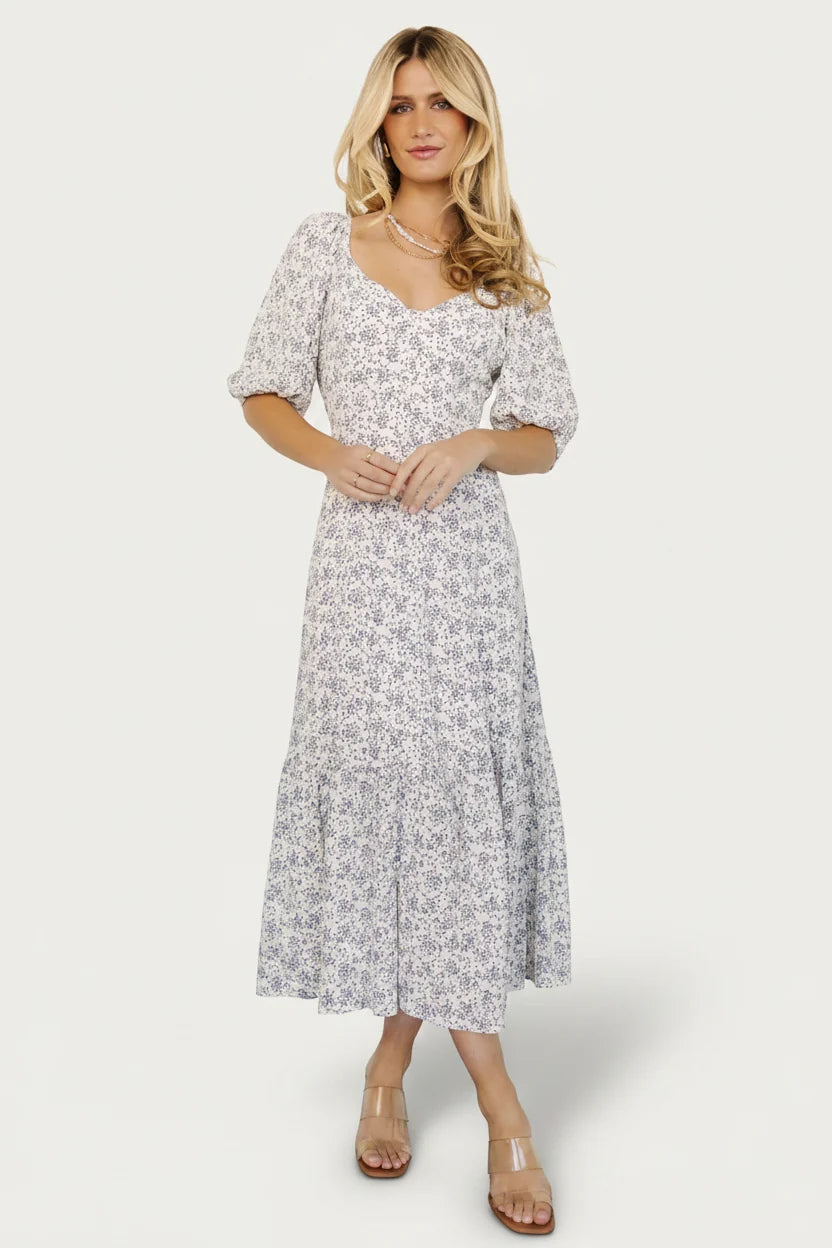 Elisabeth Button Dress | Off White + Blue Floral Main image