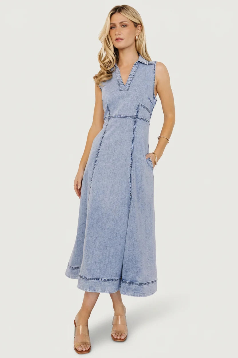 Georgia Sleeveless Midi Dress | Denim Main image