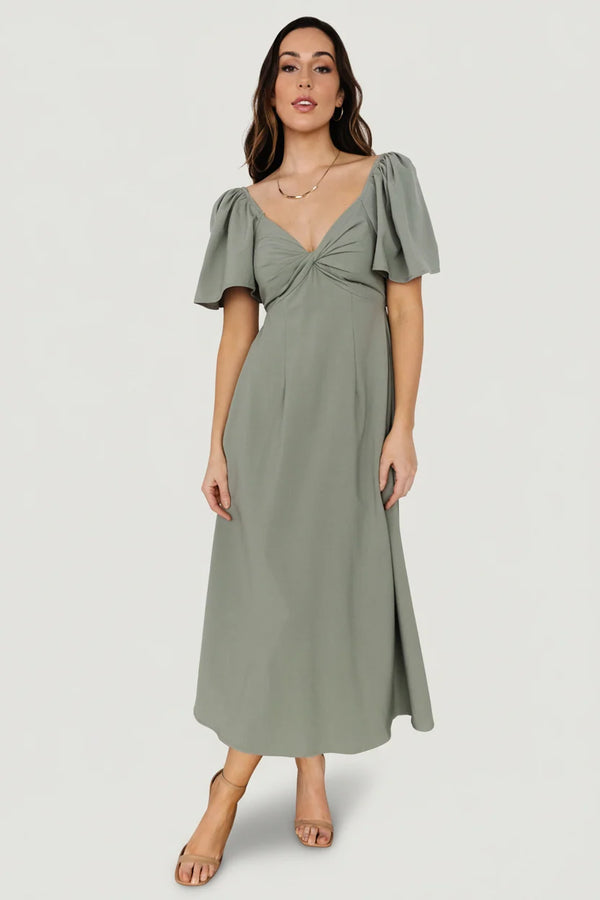 Indie Back Tie Dress | Dusty Green