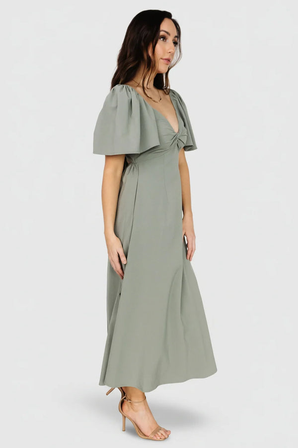 Indie Back Tie Dress | Dusty Green