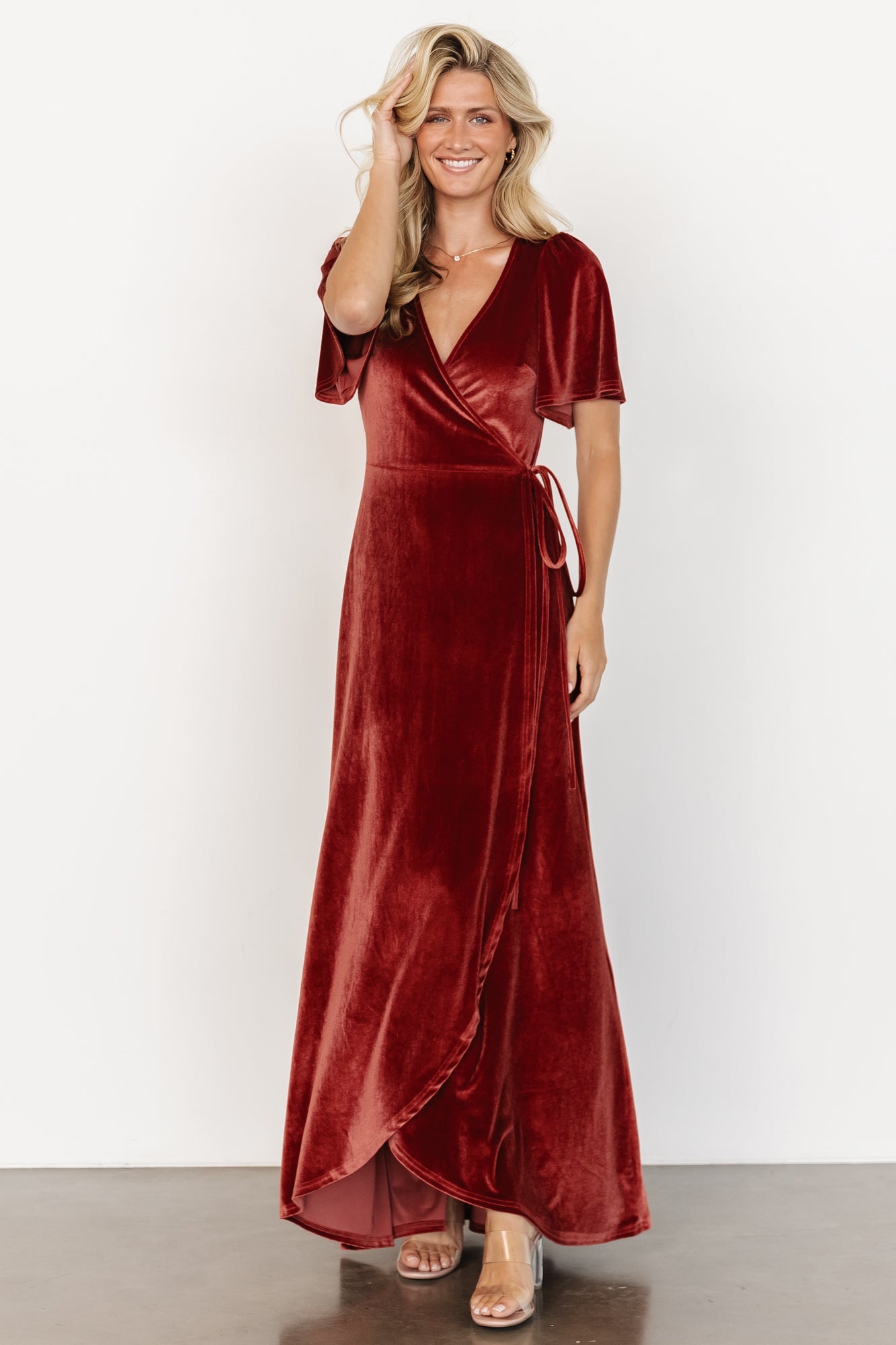 Katelyn Velvet Maxi Wrap Dress | Terracotta Secondary image