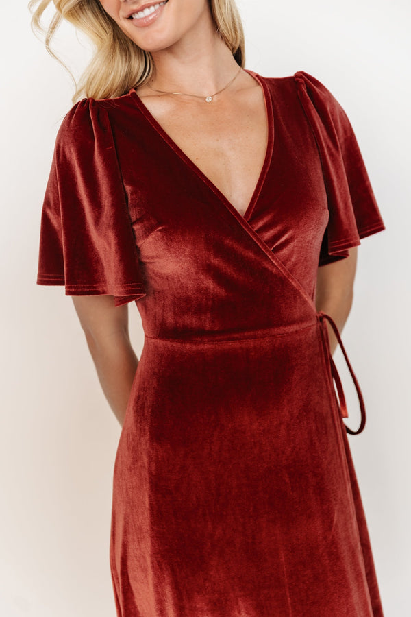 Katelyn Velvet Maxi Wrap Dress | Terracotta