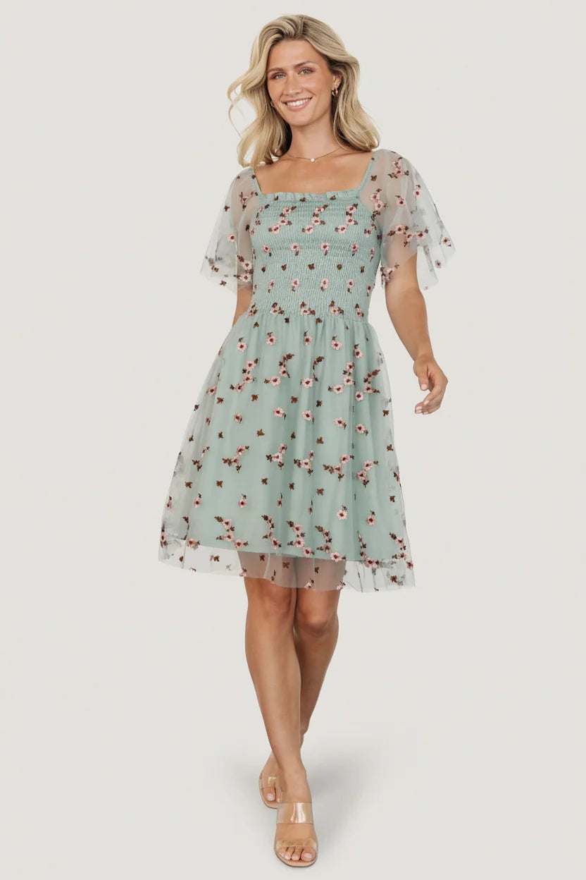 Tivoli Tulle Short Dress | Sage + Pink Main image