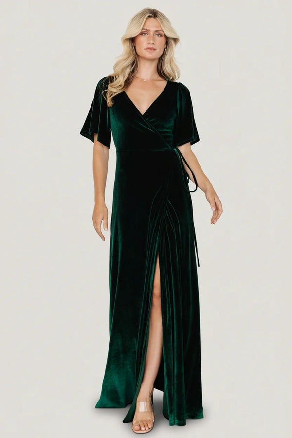 Meghan Velvet Wrap Maxi Dress | Emerald