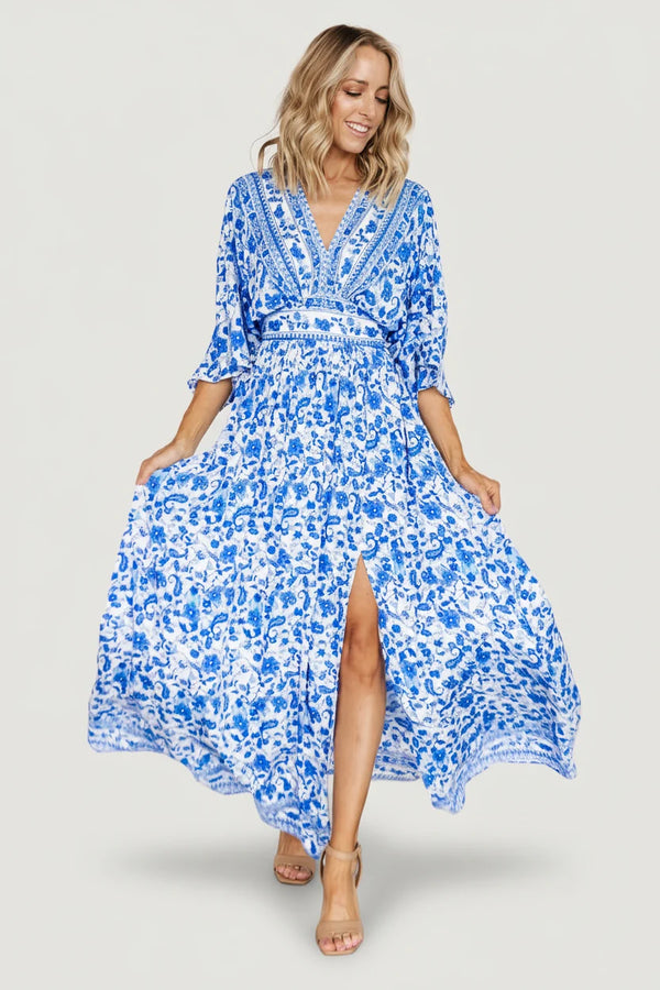 Watson Kimono Maxi Dress | Blue + White
