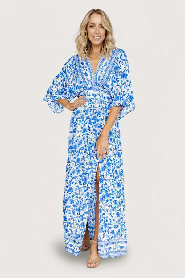 Watson Kimono Maxi Dress | Blue + White