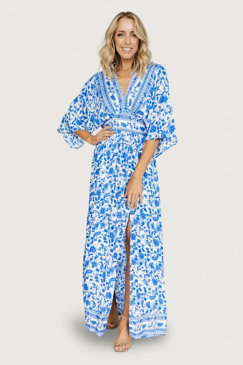 Watson Kimono Maxi Dress | Blue + White Main image