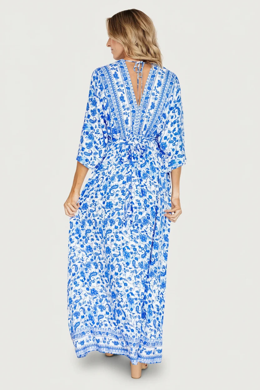 Watson Kimono Maxi Dress | Blue + White