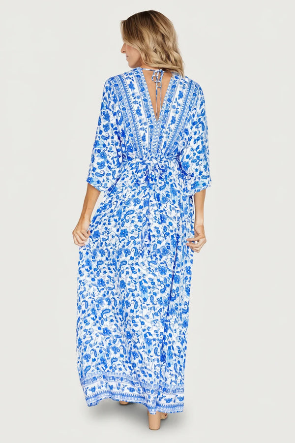 Watson Kimono Maxi Dress | Blue + White