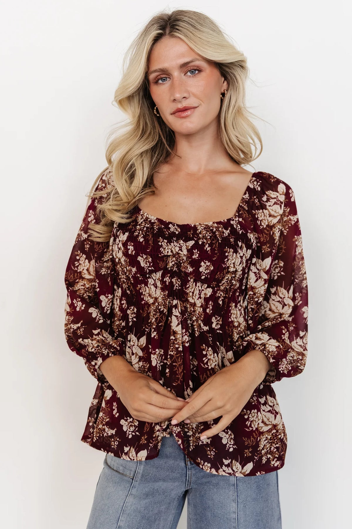 Fenna Smocked Top | Burgundy Floral Main image