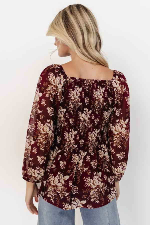 Fenna Smocked Top | Burgundy Floral