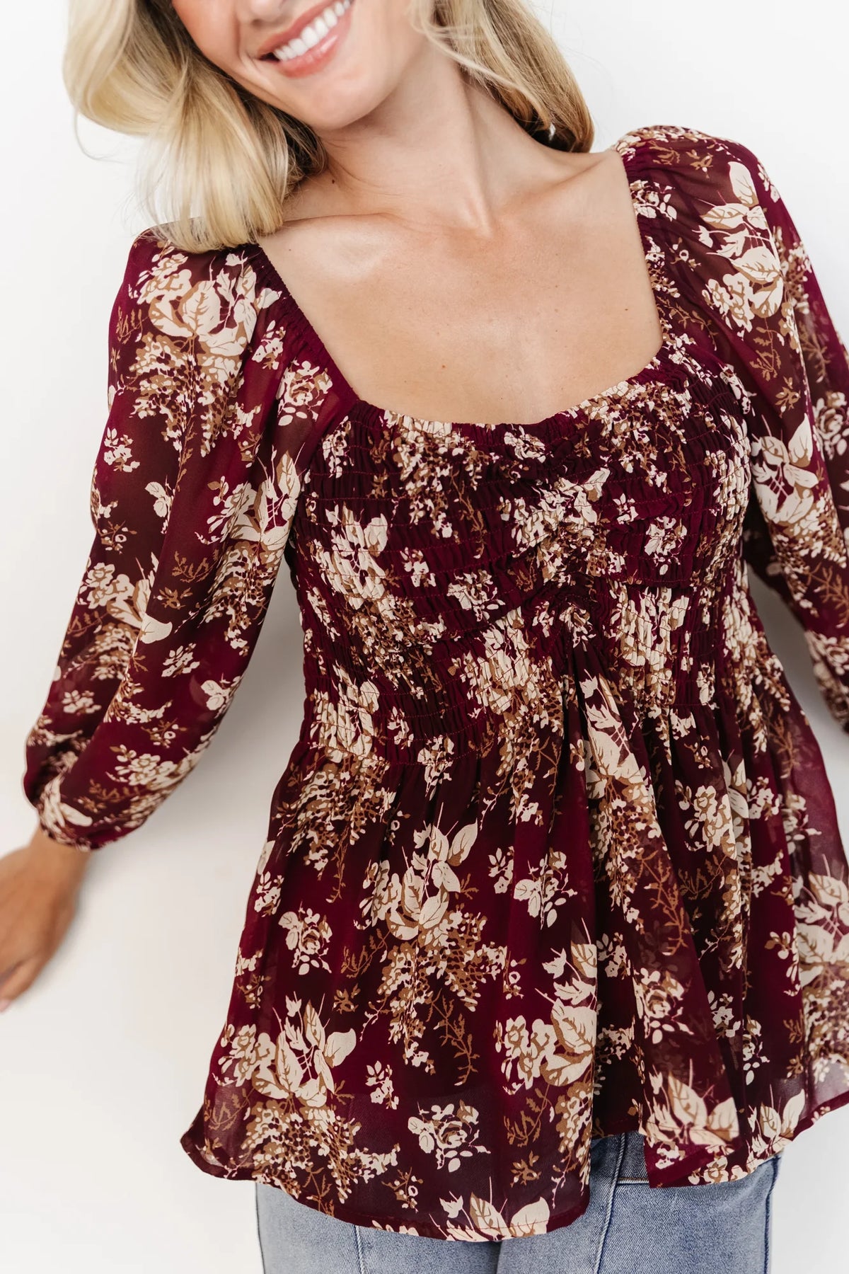 Fenna Smocked Top | Burgundy Floral