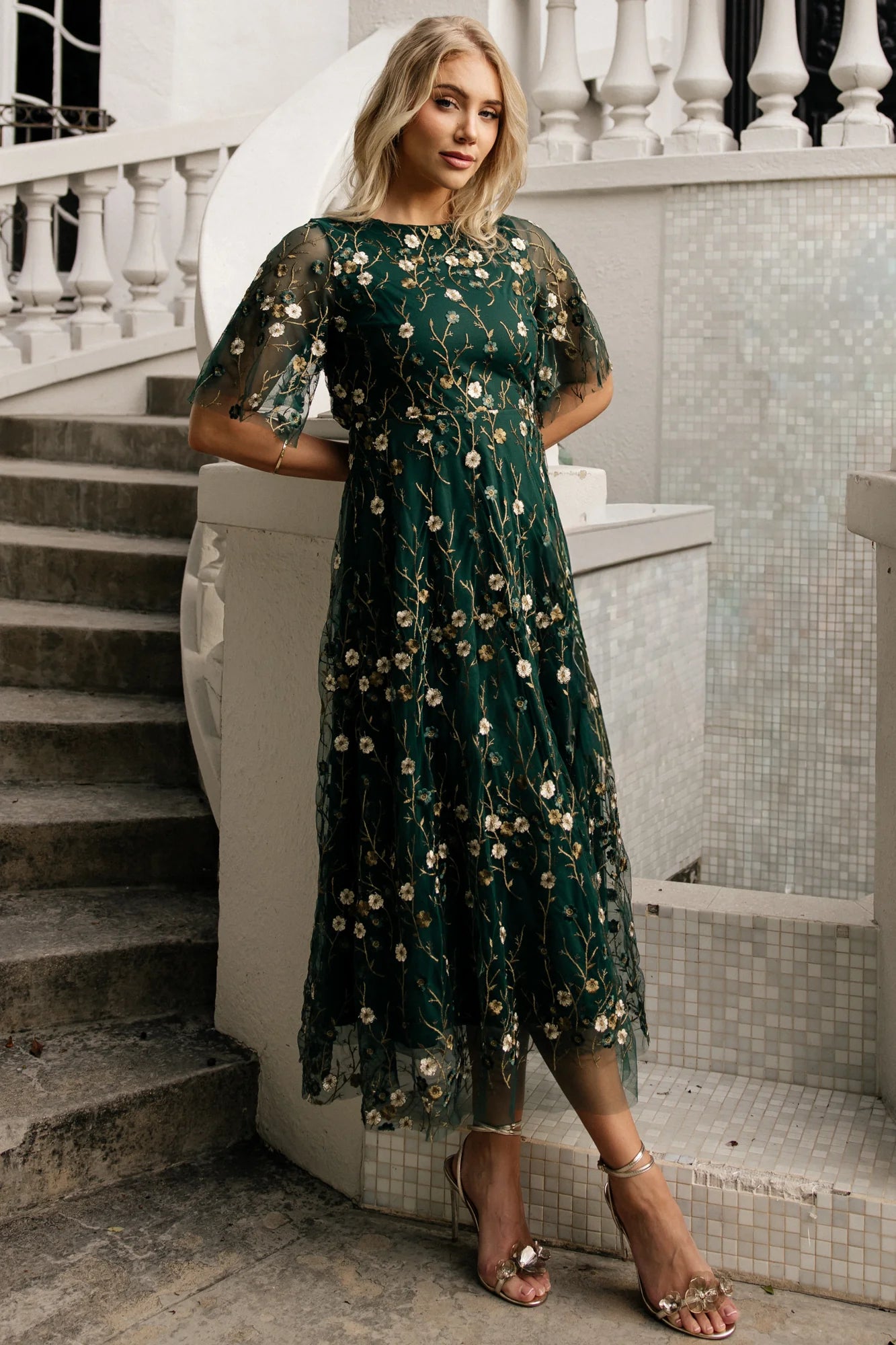 Arabella Embroidered Tulle Maxi Dress | Dark Green Floral Secondary image