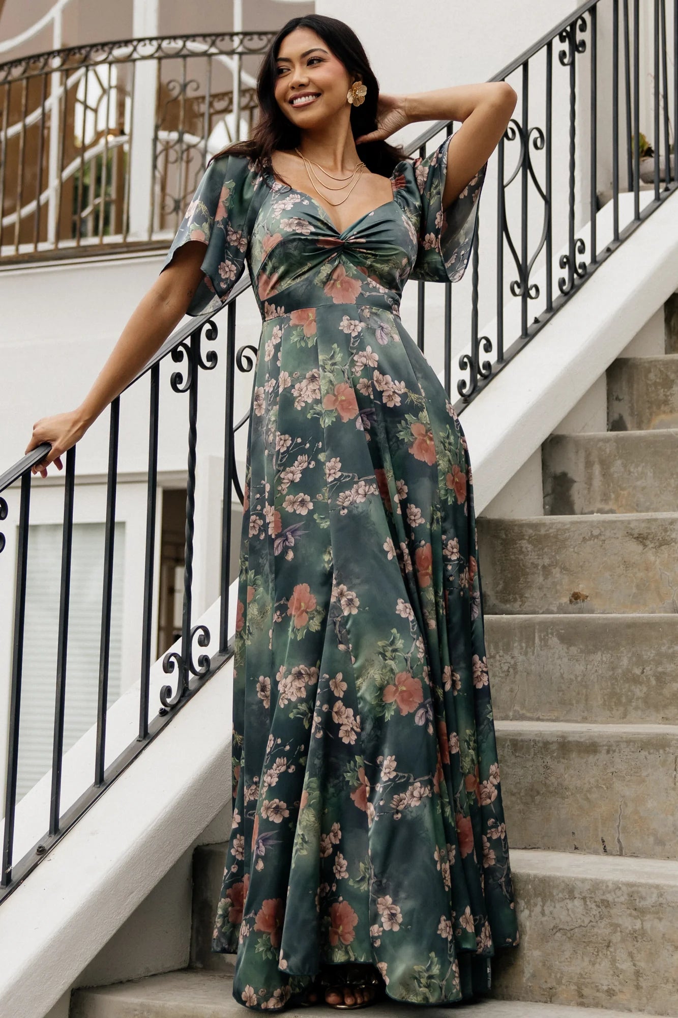 Caterina Maxi Dress | Dark Green Floral Secondary image