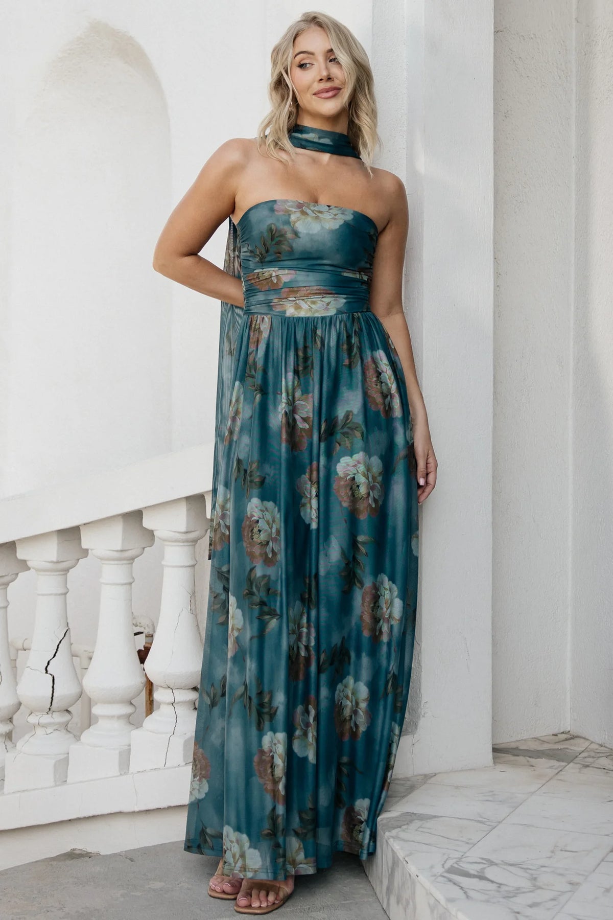 Elias Strapless Maxi Dress | Deep Teal Floral Main image