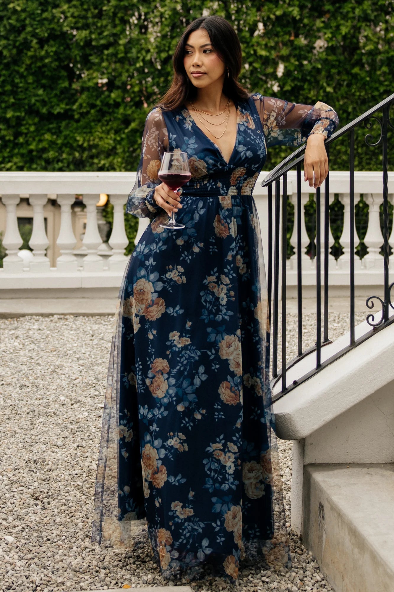 Layla Tulle Maxi Dress | Blue + Golden Floral Secondary image