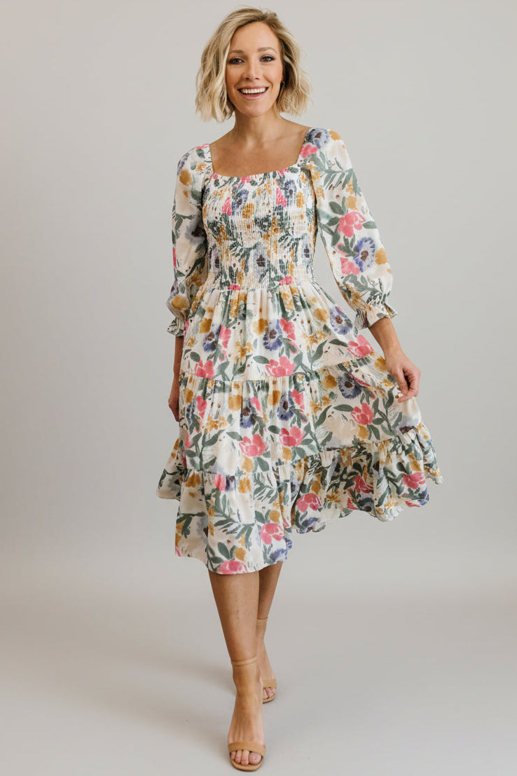 Marta Smocked Midi Dress | Multi Floral Main image