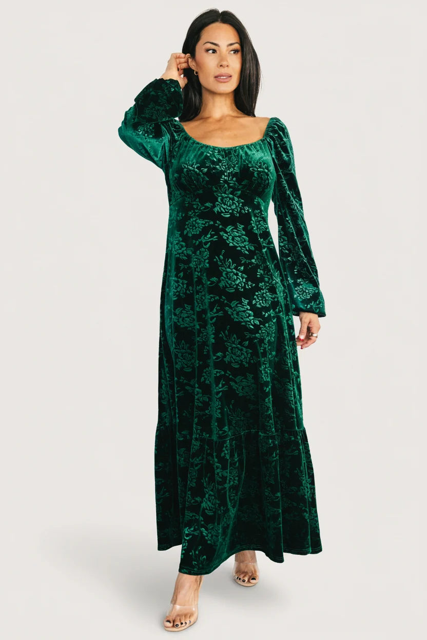 Audra Velvet Embossed Maxi Dress | Emerald