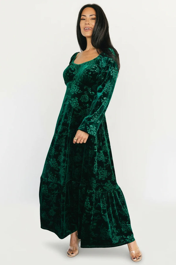 Audra Velvet Embossed Maxi Dress | Emerald