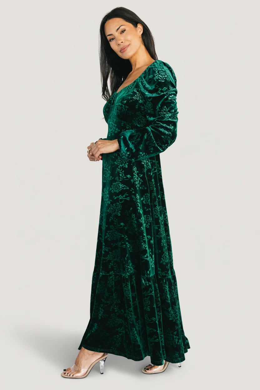 Audra Velvet Embossed Maxi Dress | Emerald