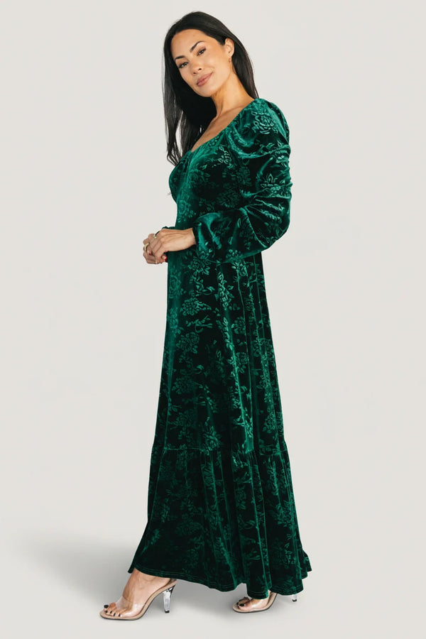 Audra Velvet Embossed Maxi Dress | Emerald