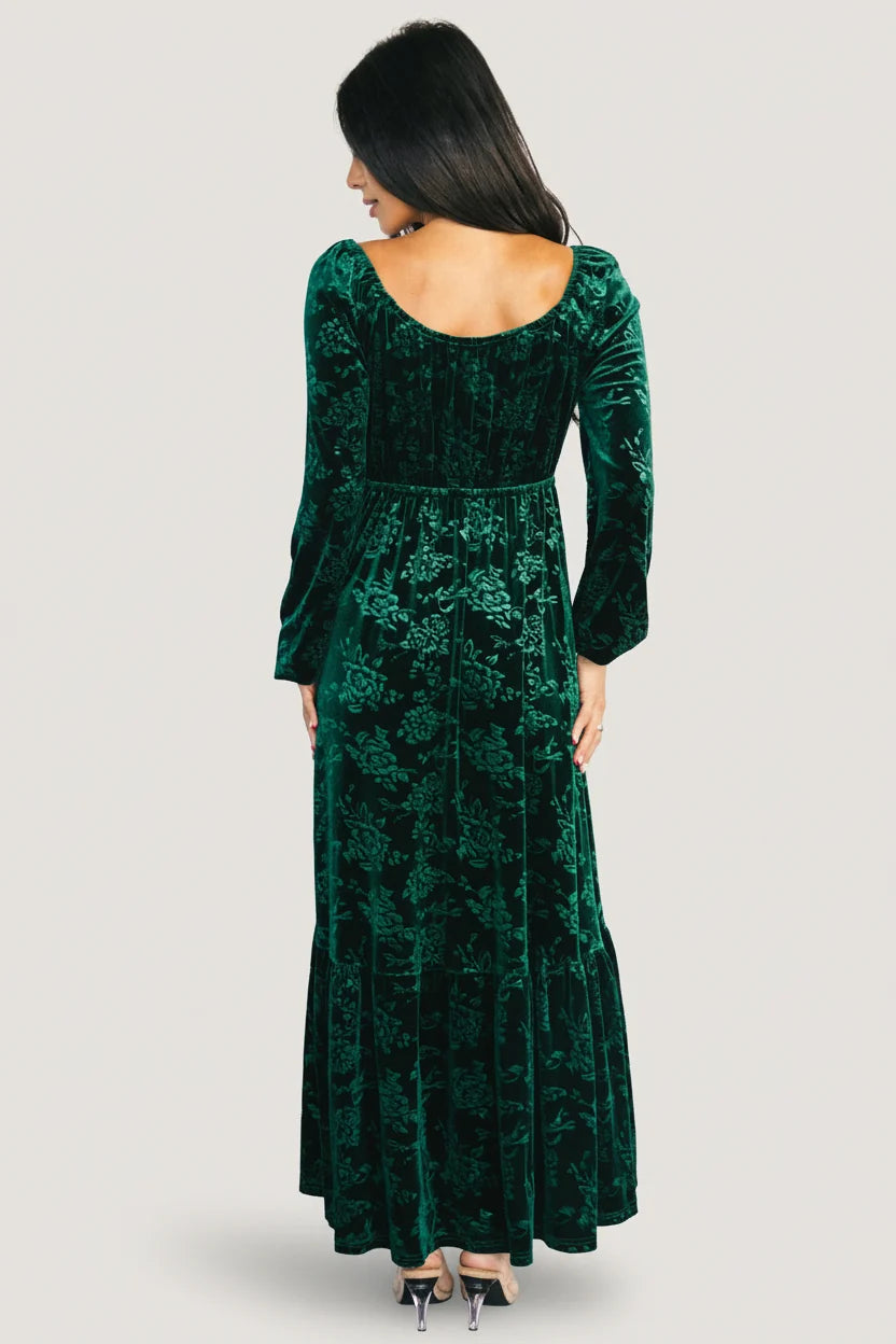 Audra Velvet Embossed Maxi Dress | Emerald